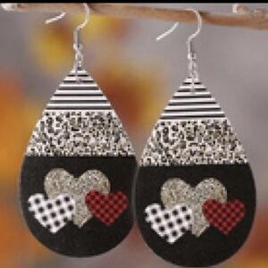 Chic Black and Red Heart Earrings
